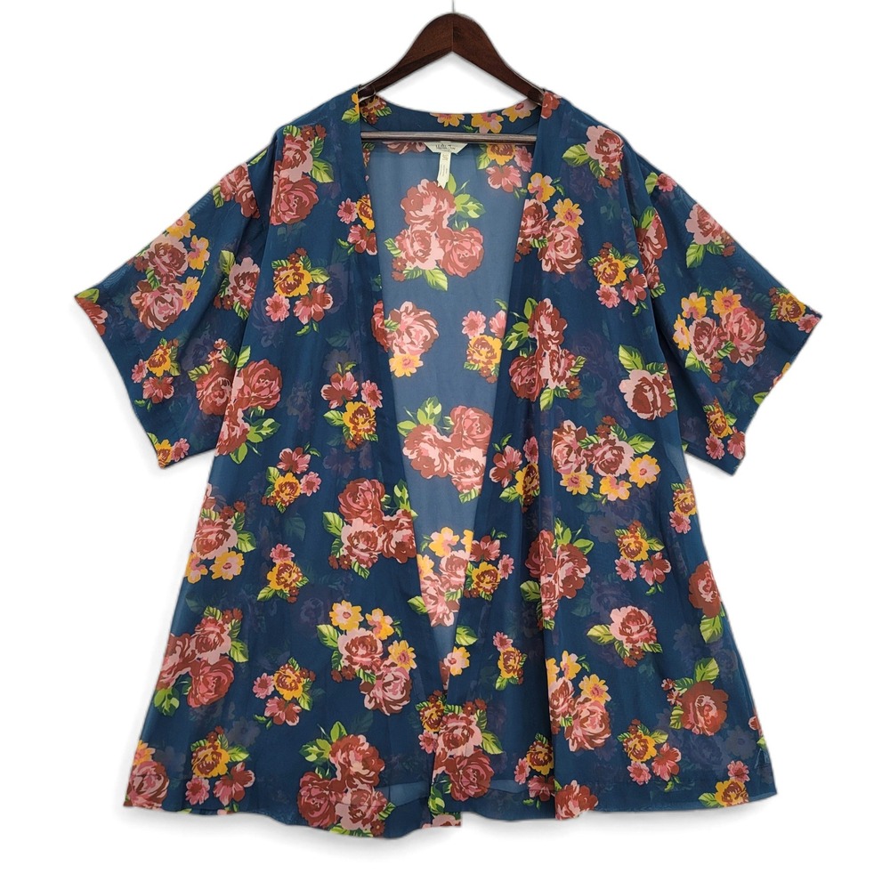 Matilda Jane Womens M L Floral Kimono Sheer Boho Cardigan‎ Blue